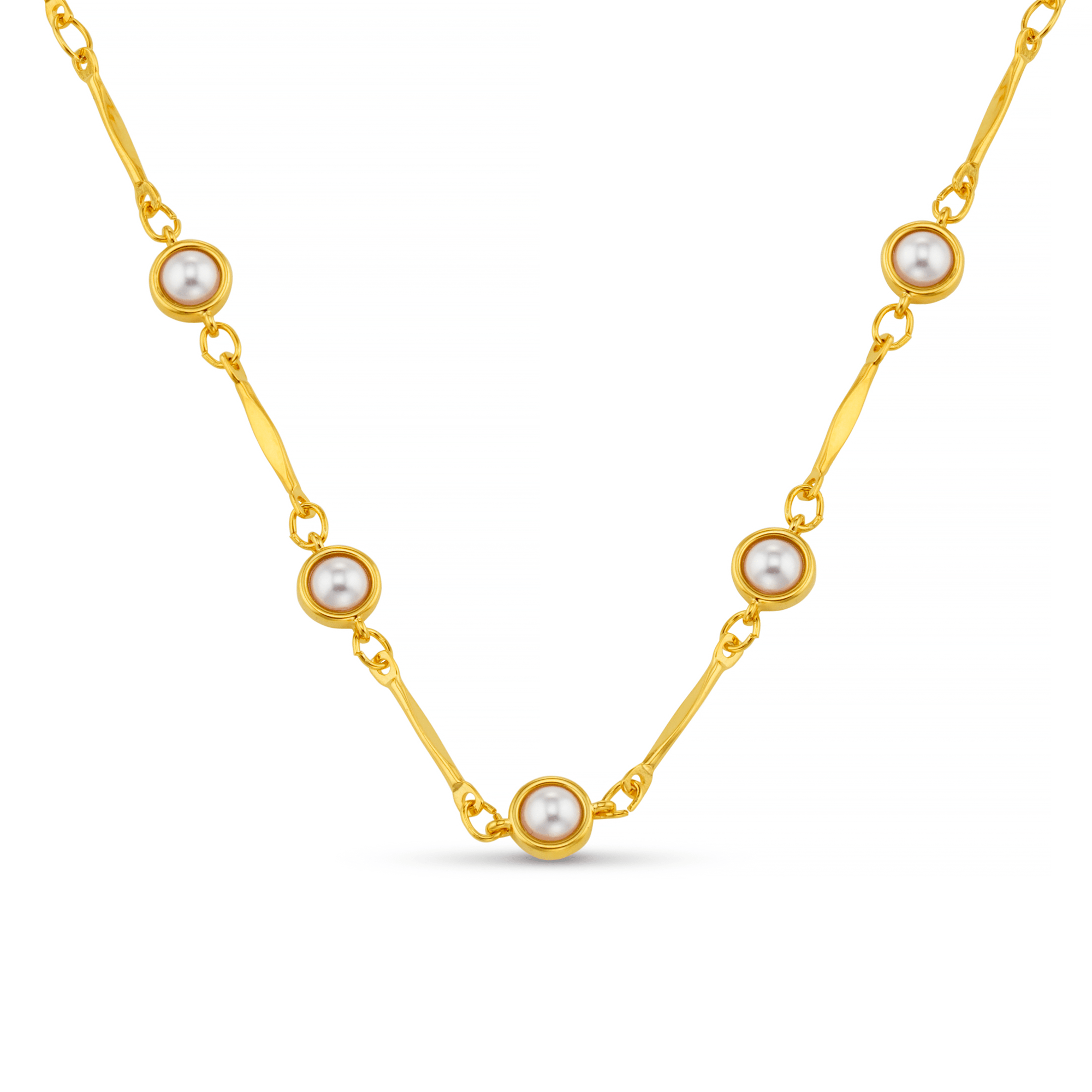 Chain Necklace Bar Link & Stationed Pearl Necklace Orelia Jewellery
