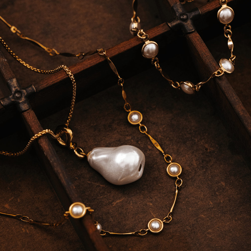 Chain Necklace Bar Link & Stationed Pearl Necklace Orelia Jewellery