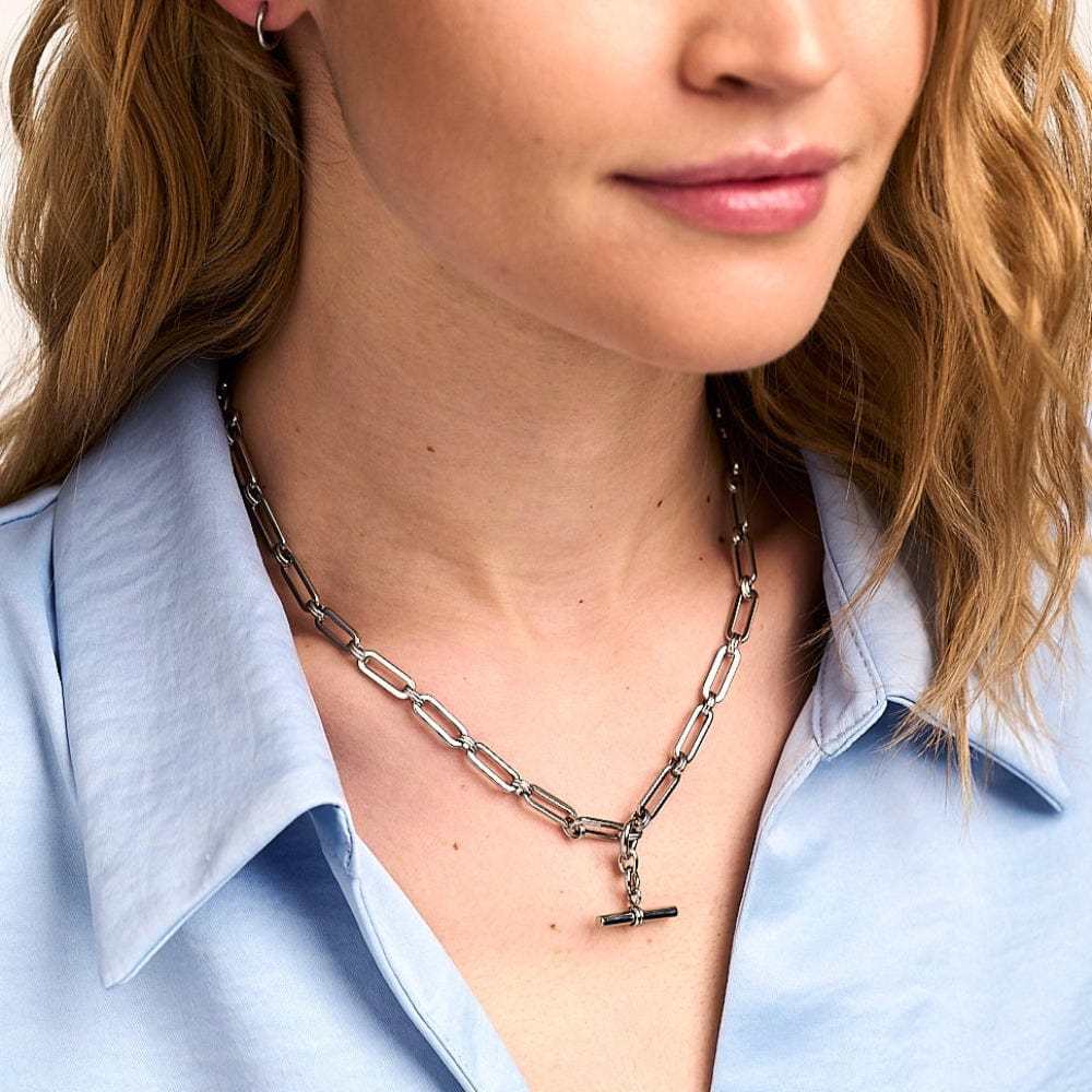 Short Necklaces LUXE Linear Link T-Bar Necklace - Silver Orelia Jewellery